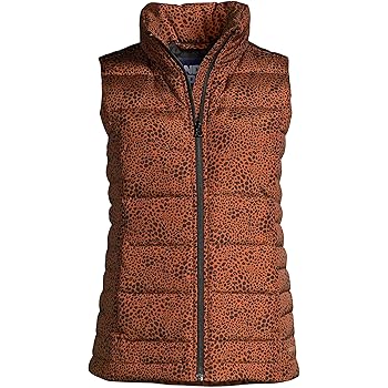 Lands' End Womens Puffer Down Vest Burnt Caramel Leopard